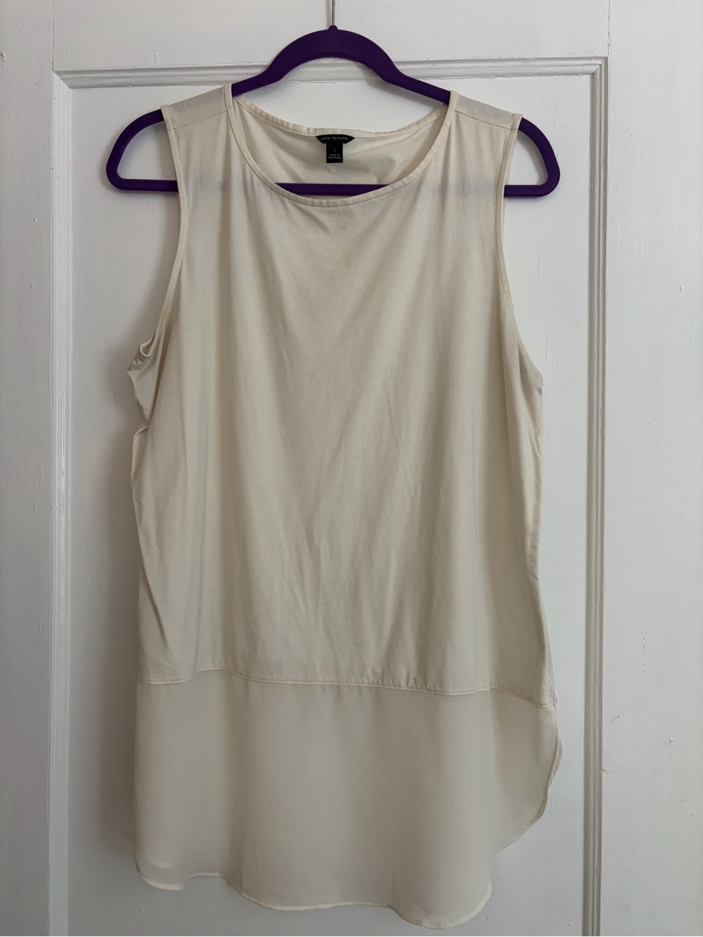 Ann Taylor Ivory Sleeveless Layered-Hem Tank